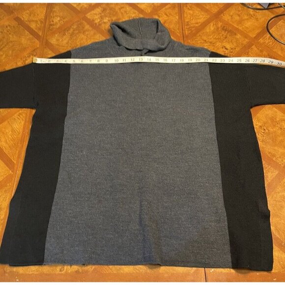 EILEEN FISHER Black & Gray Fine Merino Wool Turtleneck Short Sleeve Sweater M - Picture 6 of 9